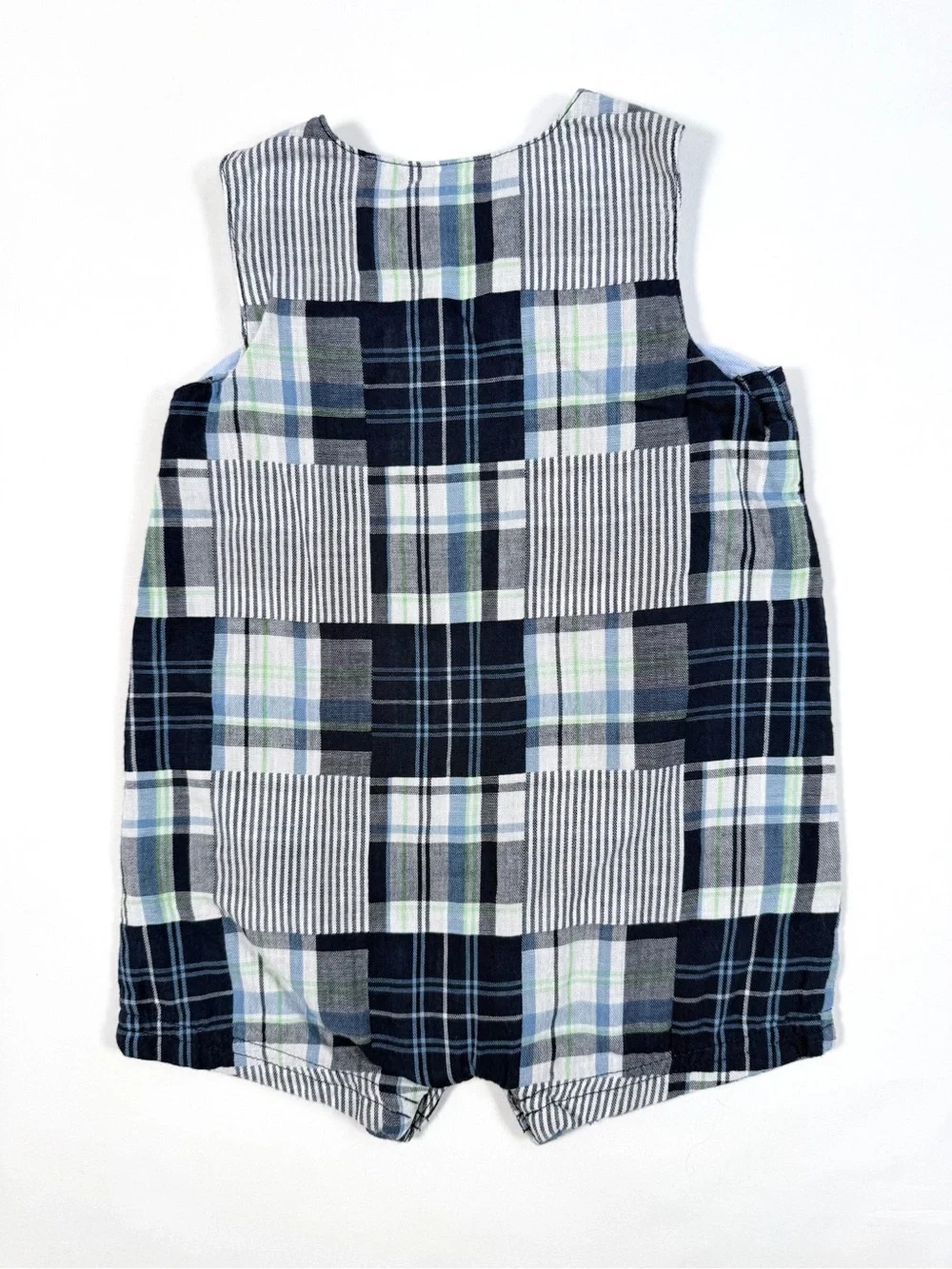 LITTLE ME‎ Baby Boys' Blue Plaid Stripe Patchwork Overall Jon Jon Romper Size 6M